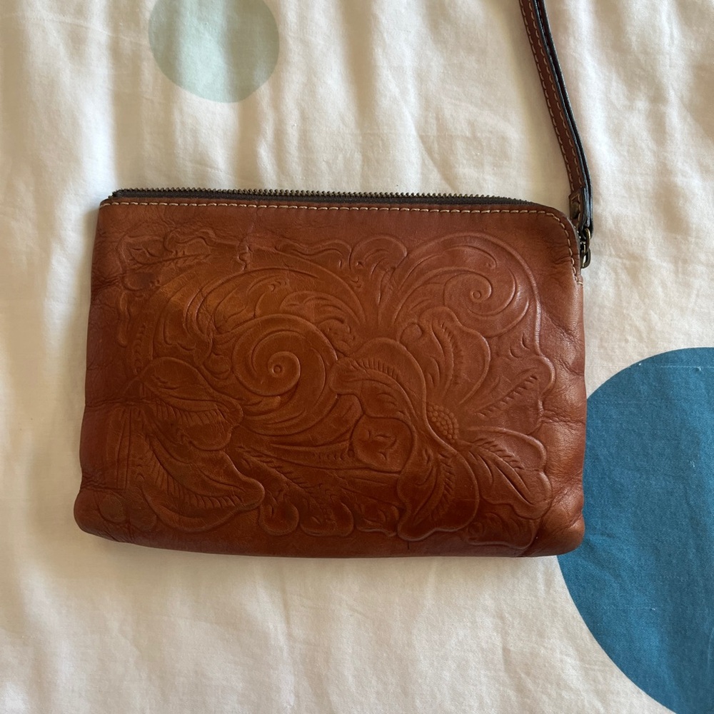 Patricia Nash Tan Floral Embossed Wristlet